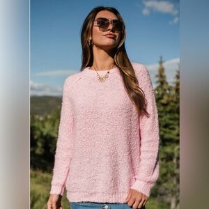 NWOT Pink Lily Dreamy Days Pink Fuzzy Crew Neck Sweater